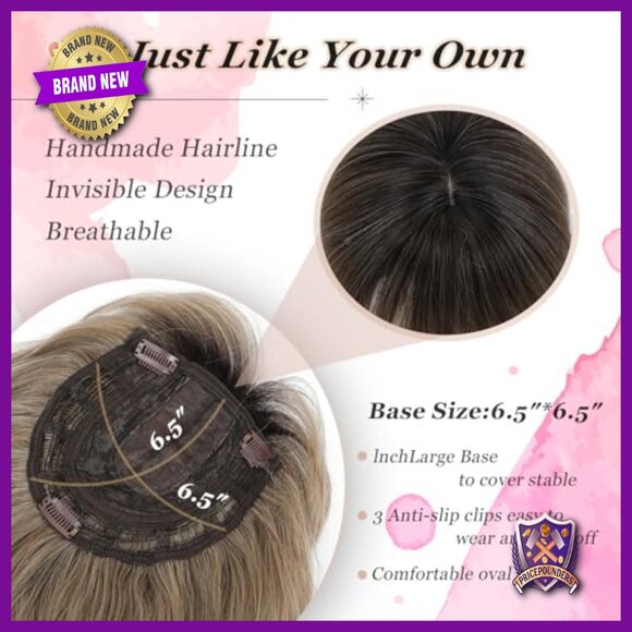 20 Inch Long Wavy Hair Topper with Clip-in Bangs for Thinning Crown main image 4